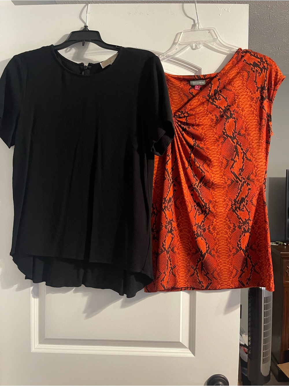 Vince Camuto Orange Snake-Print Short-Sleeve Top & black Michael Kors top
